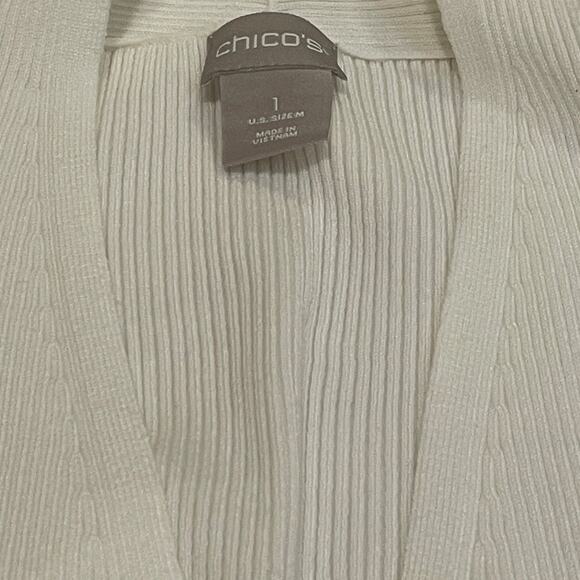 Chico’s M 8-10 White Cardigan Sweater | Ribbed Knit, Pockets, Button Cuffs NWT - Picture 9 of 9